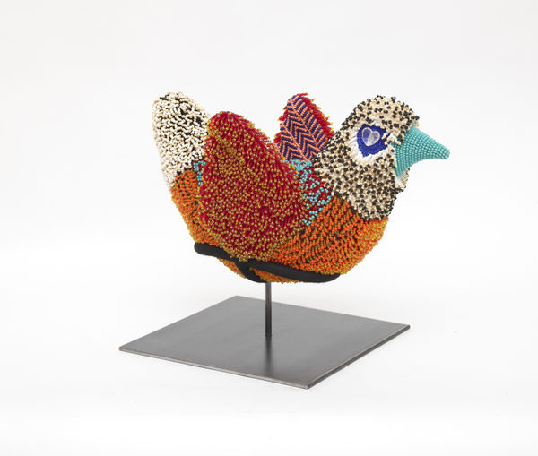 Jeffrey Gibson Firebelly, 2021 Glass beads, acrylic felt, polyester fiber fill, artificial sinew, nylon thread, vintage beaded elements (glass beads, suede, cotton thread) 16 x 23 x 13 1/4 in 40.6 x 58.4 x 33.7 cm