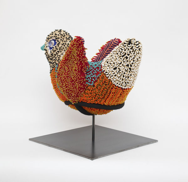 Jeffrey Gibson Firebelly, 2021 Glass beads, acrylic felt, polyester fiber fill, artificial sinew, nylon thread, vintage beaded elements (glass beads, suede, cotton thread) 16 x 23 x 13 1/4 in 40.6 x 58.4 x 33.7 cm
