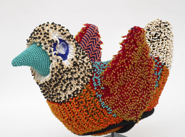 Jeffrey Gibson Firebelly, 2021 Glass beads, acrylic felt, polyester fiber fill, artificial sinew, nylon thread, vintage beaded elements (glass beads, suede, cotton thread) 16 x 23 x 13 1/4 in 40.6 x 58.4 x 33.7 cm