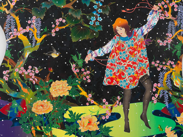 Tomokazu Matsuyama End of a Century Park Life, 2021 Acrylic and mixed media on canvas 105 x 80 x 1 1/2 in 266.7 x 203.2 x 3.8 cm