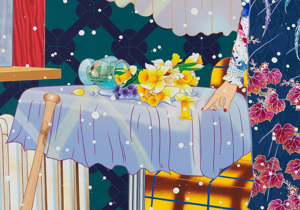 Tomokazu Matsuyama Triple Double, 2021 Acrylic and mixed media on canvas 104 x 79 x 2 inches 264.2 x 200 x 5.1 cms