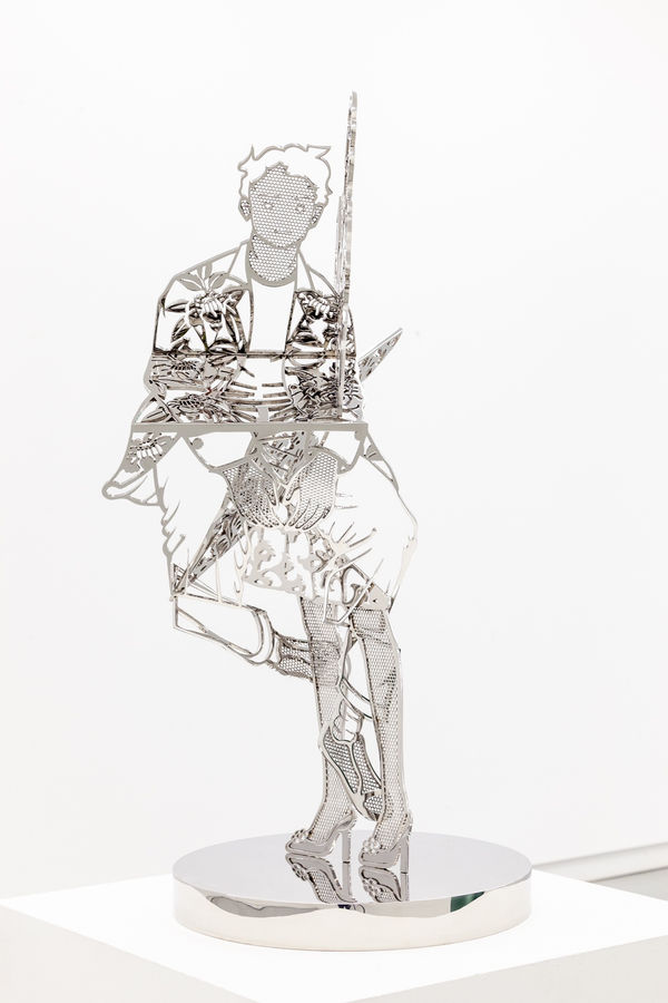 Tomokazu Matsuyama He Sits, She Reads, 2021 Stainless steel and polyurethane 37 x 16 x 16 in 94 x 40.6 x 40.6 cm Edition of 5