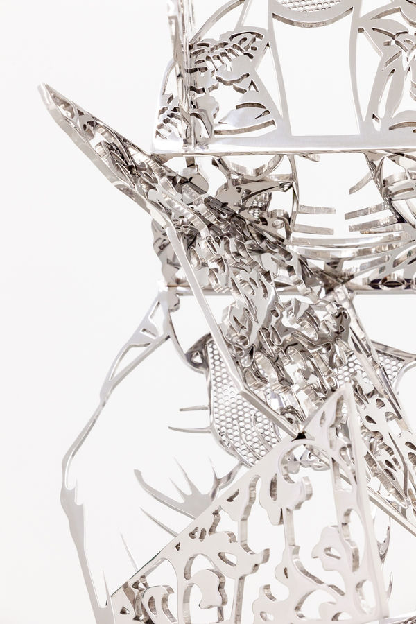 Tomokazu Matsuyama He Sits, She Reads, 2021 Stainless steel and polyurethane 37 x 16 x 16 in 94 x 40.6 x 40.6 cm Edition of 5