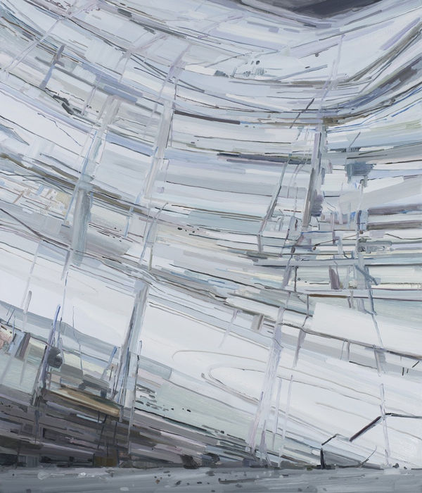 Claire Sherman. “Rock Wall,” 2015 oil on canvas, 84″ x 72″