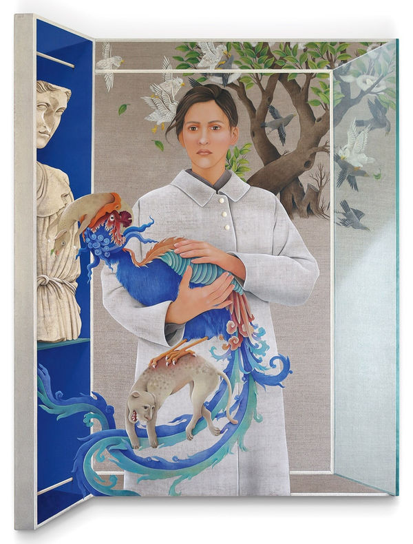 Arghavan Khosravi, Simurg, 2019. Acrylic on cotton canvas mounted on shaped wood panel