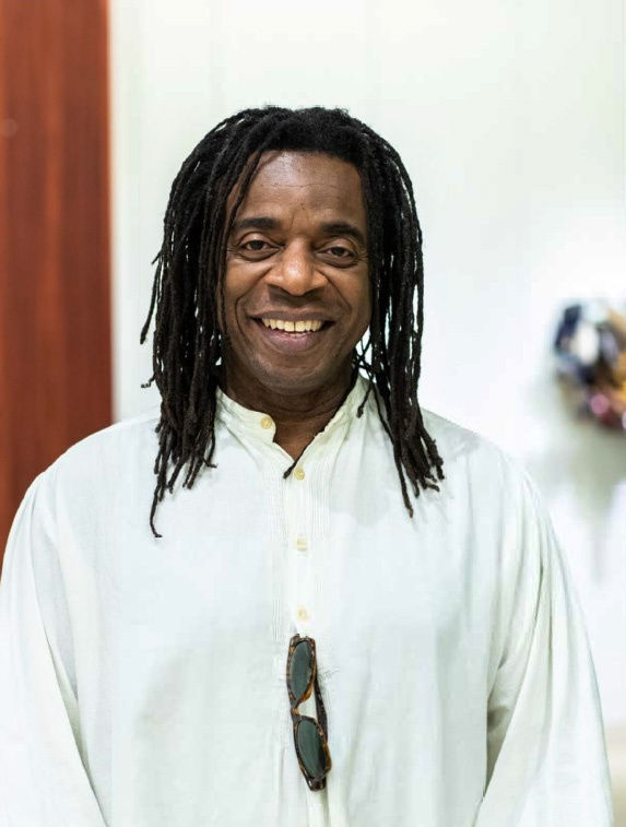 Willie Cole at ASSEMBLAGE: AN ORGANICALLY GROWN EXHIBITION at Culture Lab, West Palm Beach, FL, 2018. Photo by Related Companies. Courtesy of Culture Corps.