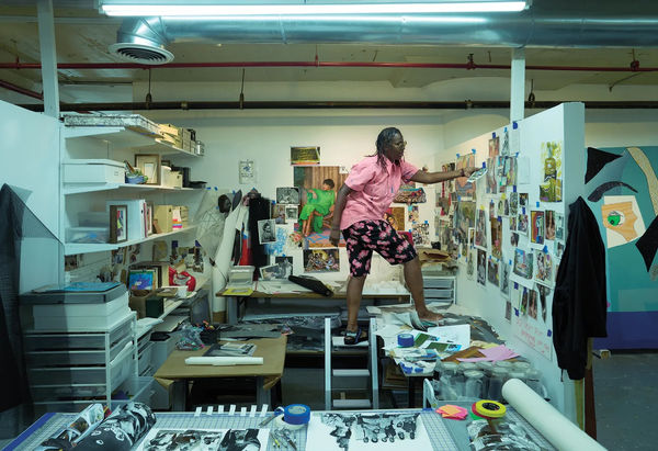 Mickalene Thomas In her studio in Brooklyn / Photo by Annie Leibovitz.