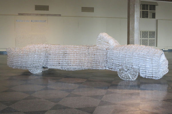 Cole’s sculpture of a 1959 Cadillac Eldorado, titled H2O El Re, was constructed specifically for the 808 Gallery show as homage to the building’s former life as a Cadillac showroom. Photo by Joshua Buckno (GRS’05, Questrom’14)