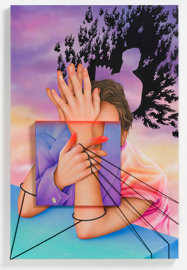 The Miraj (2), acrylic on canvas, wood panels, elastic cord, 120 x 80 x 6 centimeters. All images © Arghavan Khosravi, shared with permission