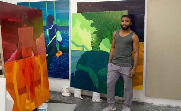 DOMINIC CHAMBERS IN HIS STUDIO IN NEW HAVEN.
