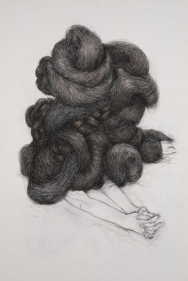 Alice Maher, The Supplicant, charcoal graphite and chalk on Saunders Waterford 600gm paper, 160 x 110 cm (framed), 2025