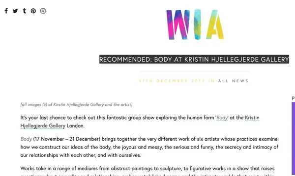 RECOMMENDED: BODY AT KRISTIN HJELLEGJERDE GALLERY