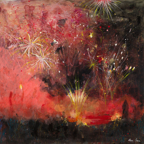 Ann Oram Fireworks, Red Sky acrylic on arches paper 91cm x 86cm