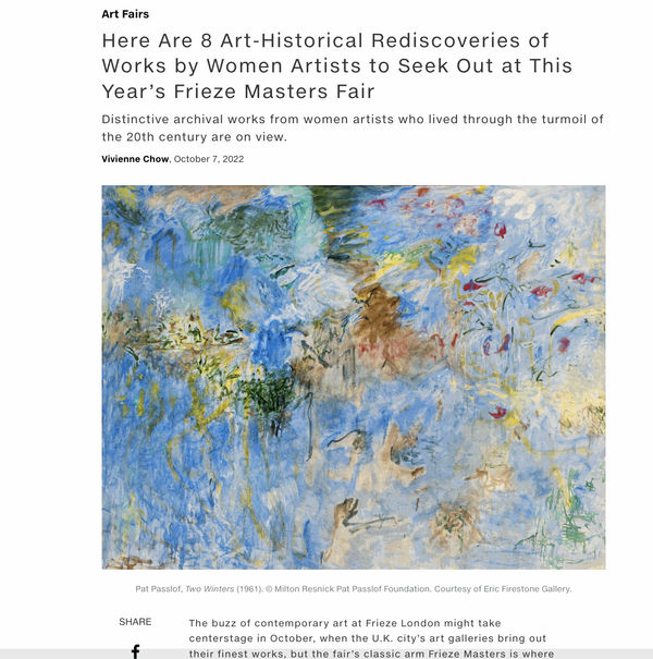 Here Are 8 Art-Historical Rediscoveries of Works by Women Artists to Seek Out at This Year’s Frieze Masters Fair