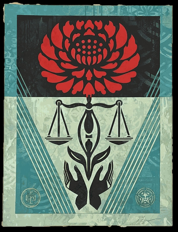 Shepard Fairey, Cultivate Justice Study (Blue), SOLD, 2021