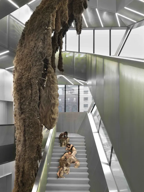 KLÁRA HOSNEDLOVÁ installation view, Shelter (site-specific commission), Atrium Stair, New Museum, New York, 2026