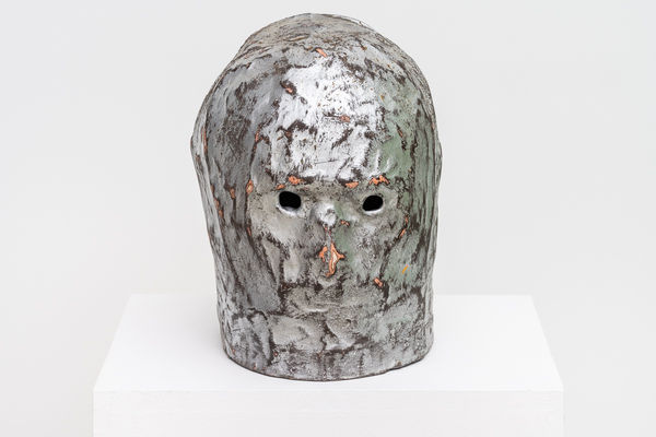 Patrick Cole Lock down Mask (Silver) Papier-mache, house paint 18 x 22 x 25cm
