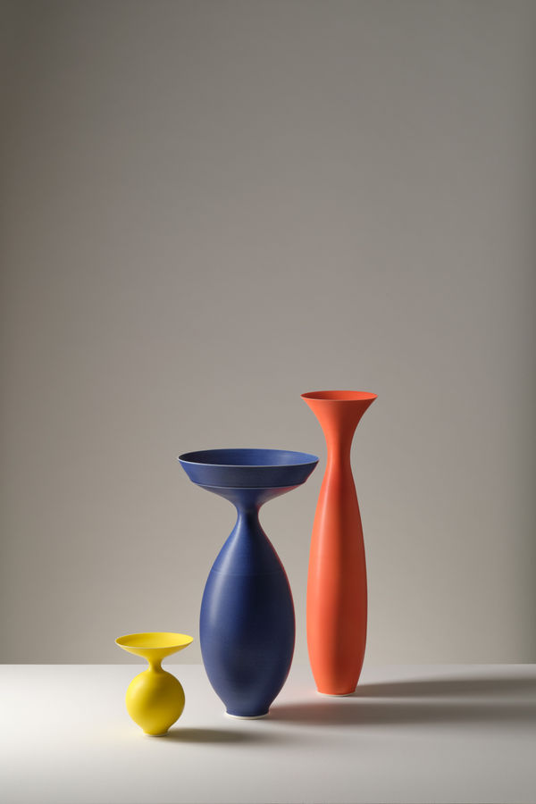 Anna Silverton Porcelain Vases In Bold Orange Blue And Yellow