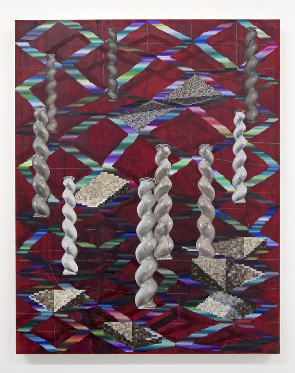 Vivien Zhang Spiral Columns (Marble Messages), 2020 Acrylic, chalk, and oil on canvas 95 x 75 cm 37 3/8 x 29 1/2 in