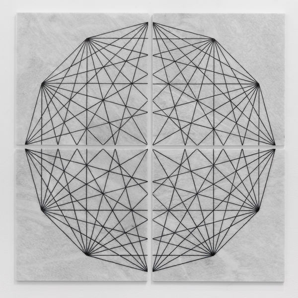 Hamra Abbas Construction Drawing 1 (Square), 2019 Marble inlaid with granite 121.9 x 121.9 cm