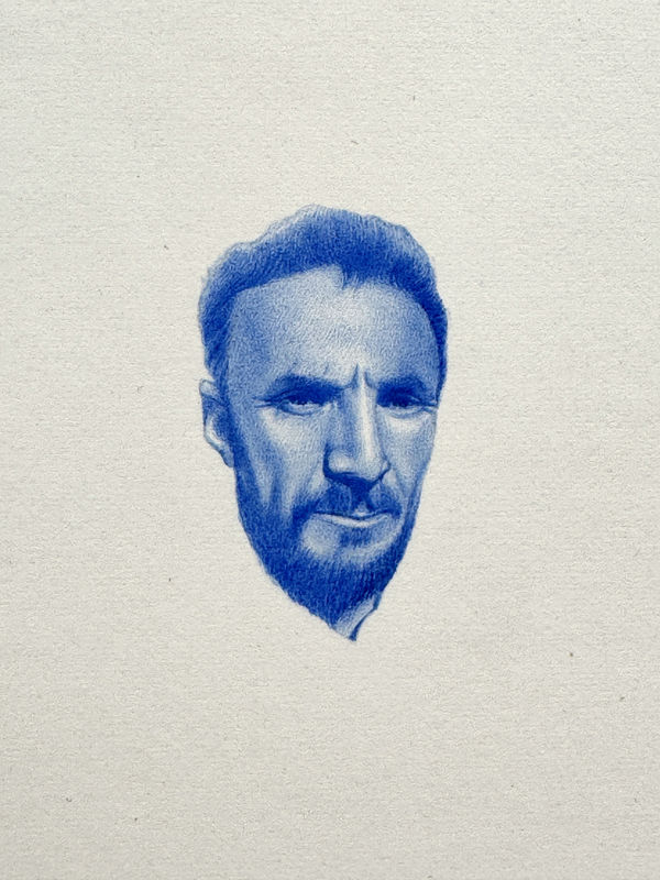 Hamra Abbas, 'Porters 2', 2024, Lapis lazuli pigment on wasli paper, 31 x 38 x 3.5 cm.