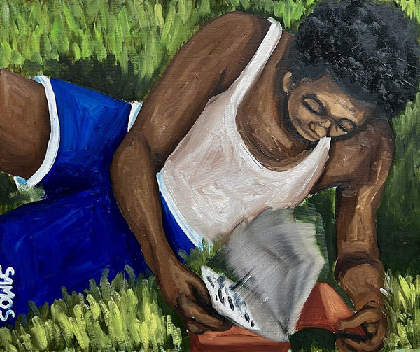 Gibbs Jerrell Boy Reading At Druid Hill Park 2024 24 X 20 Inch Oil On Canvas