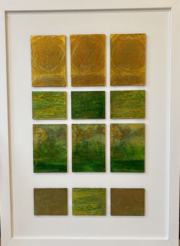 Metallic green abstract painting