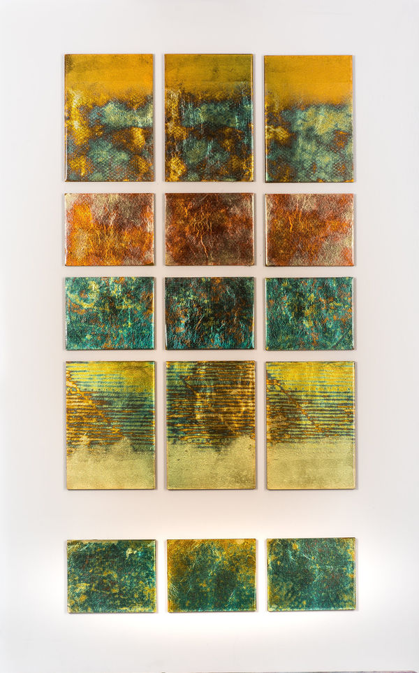 abstract painting with metal leaf