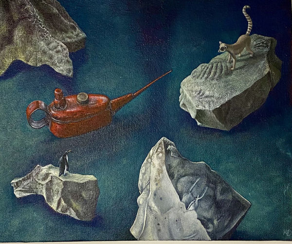 There is Still life, with red oil can