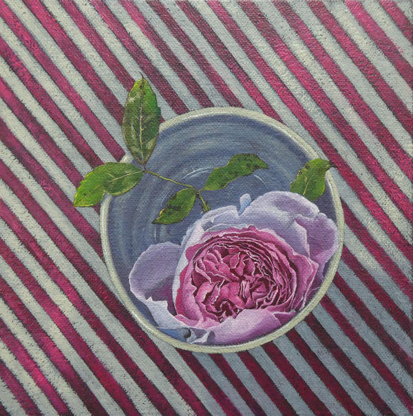 Painting of a rose in a bowl