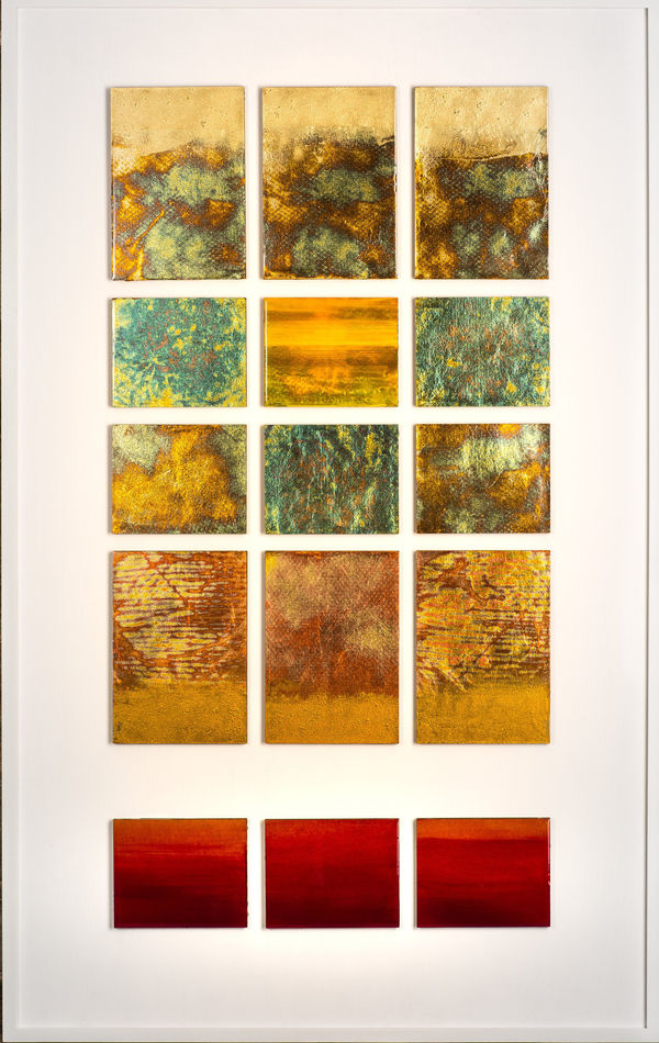 abstract painting with metal leaf