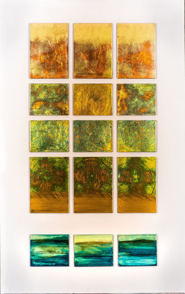 Contemporary abstract painting with metal leaf