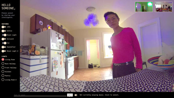 SOMEONE Lauren Lee McCarthy 2019 | Custom software and electronics, video, performance, wood, plastic, fabric 42” x 72” x 32”