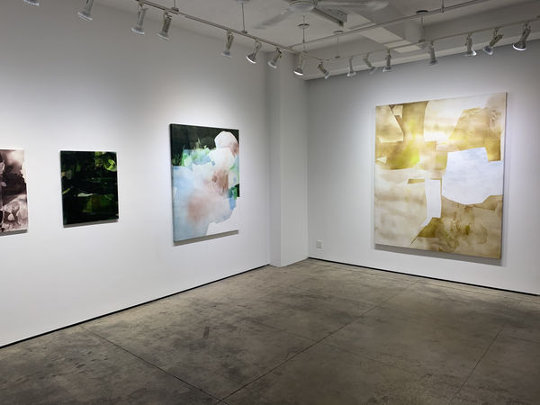 photo of Eric Blum paintings hanging in the gallery