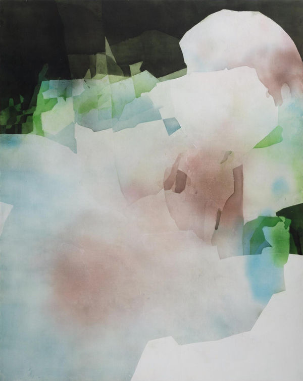 abstract green and pink painting