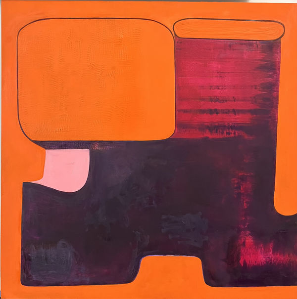 painting of a mostly black form on an orange background