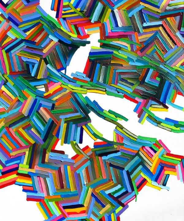 Bright stripes of different colors intersect at different angles and leave some negative space.