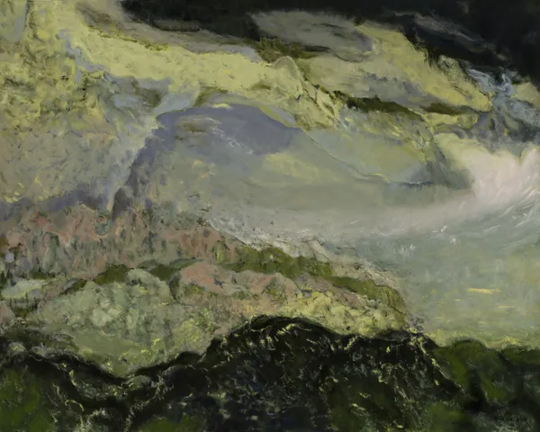 wild deep green abstract landscape painting