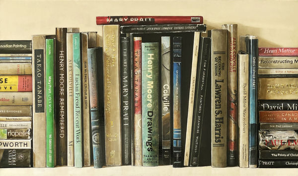 HOLLY FARRELL Mira Godard Library , 2022 acrylic and oil on board 20 x 34 in.