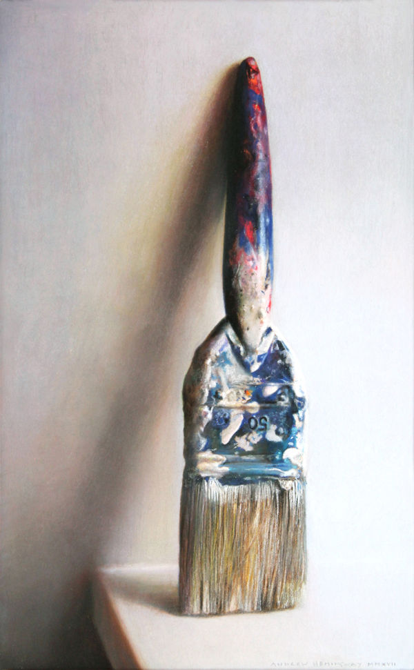 still life: artist's brush drying by andrew hemingway
