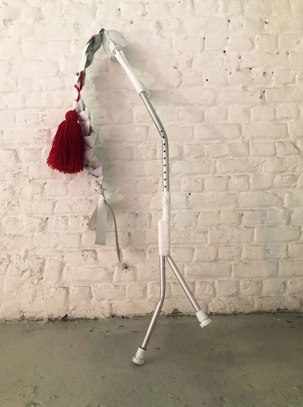 Apparatus 22 Amulet Forging With My Eyes Closed Knowing I Owe Nothing 2019 Object Leather Prosthetic Metal Stick Red Wool Rubber Band 130 X 150 Cm Unique Part Of The Amulets Series Price 2200 Euro