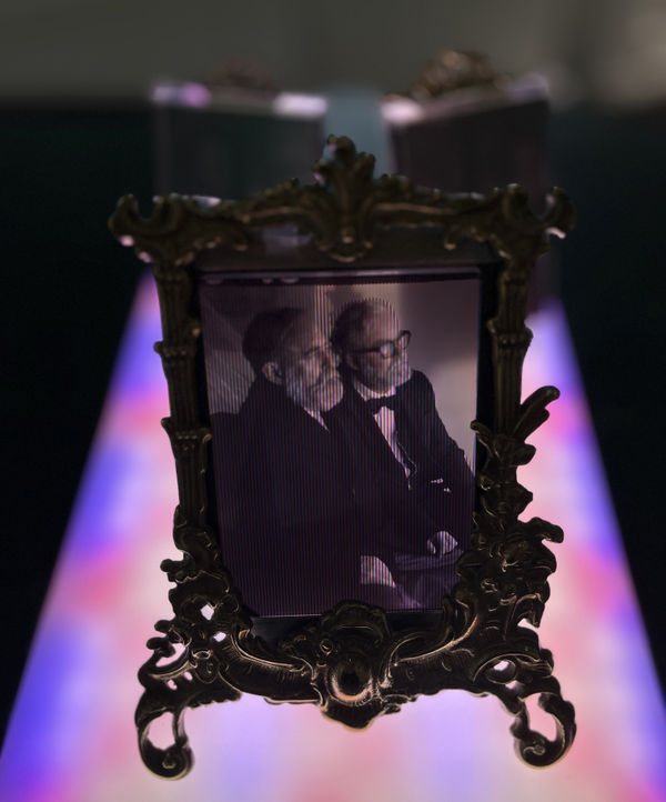 Alan Phelan Lumière Bros Modified card table, antique bevelled glass and brass frames, Joly screen photographs, LED panel(s), electrics