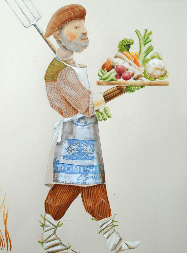 John Kindness Potato man Gouache & collage on paper 46 x 38cm