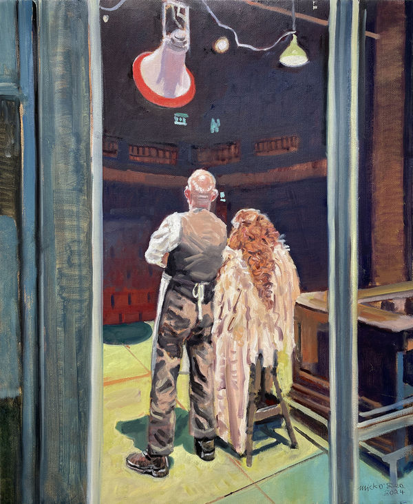 Mick O'Dea Rosie and the barman Oil on canvas 60 x 50cm