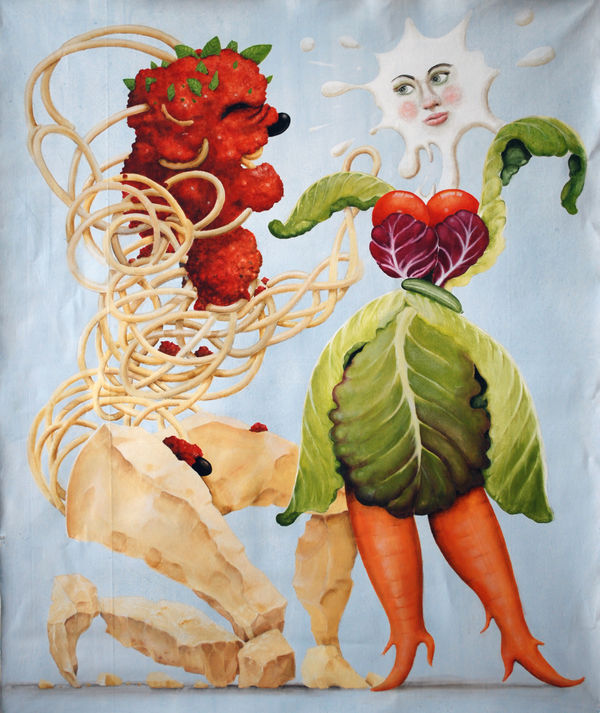 John Kindness Pasta & salad Acrylic on cotton 120 x 100cm