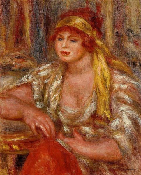 Pierre-Auguste Renoir (1841-1919), Andrée in yellow turban and blue skirt, 1917