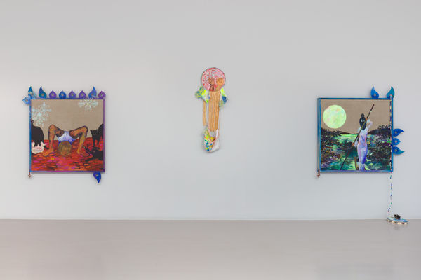 Installation view of Alberta Whittle: Towards a m̶o̶t̶h̶e̶r̶f̶u̶l̶ loving praxis, we cast seeds into the darkness at Nicola Vassell Gallery. Photo: Lance Brewer