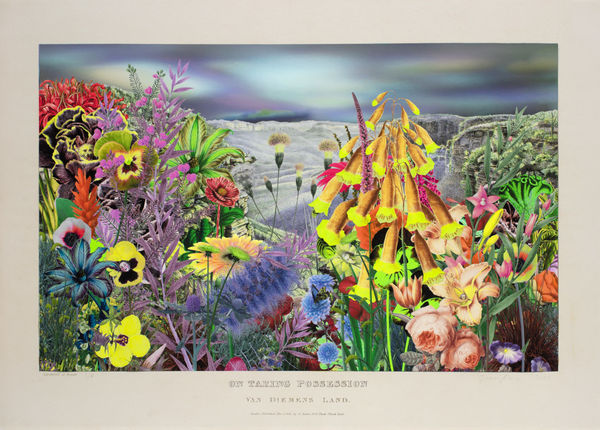 JOAN ROSS On taking possession, Van Diemens Land, 2023 hand-coloured pigment print on rag paper 72 x 100 cm / 80 x 105 cm (framed) edition of 8 + 2 AP