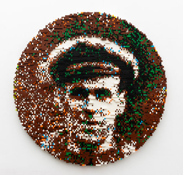 CLAIRE HEALY & SEAN CORDEIRO Goddard’s Delayed Departure, 2023 recontexualised lego on board 100 x 100 x 3.2 cm