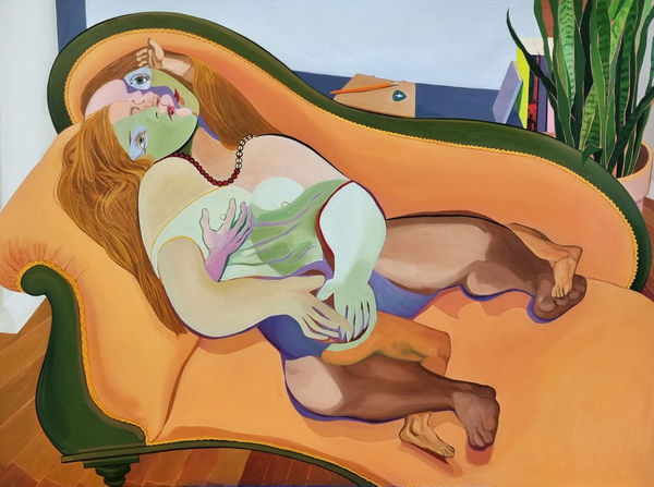 Natasha Walsh Our Nude, 2024 oil on copper 45 x 60 cm Sitter: Bri Lee Reference: Pablo Picasso Le Rêve, 1932 Three Women at the Spring, 1921 Large Bather, 1921 Two Nudes, 1906 La Lecture, 1932 Nude, Green Leaves and Bust, 1932